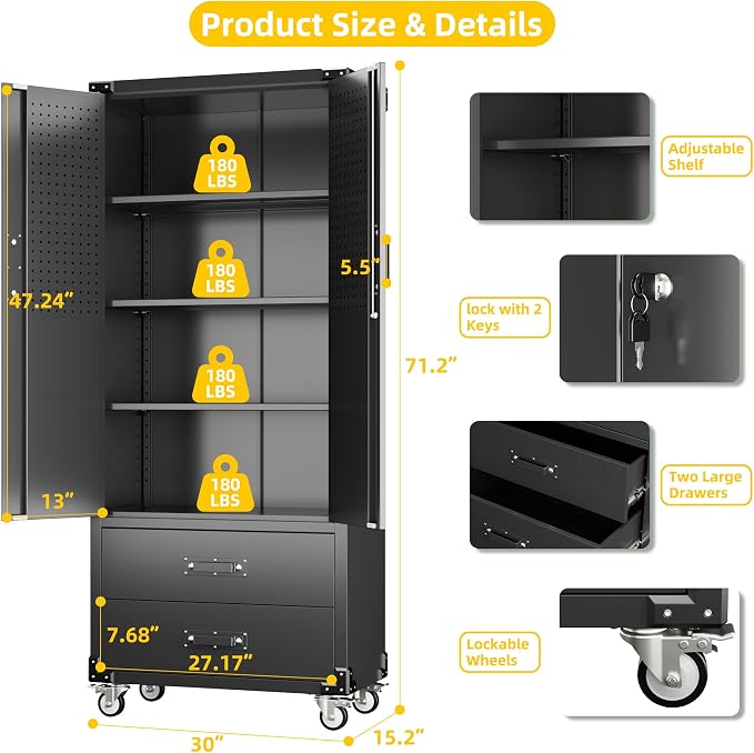Aobabo 2 Large Drawer Metal Storage Cabinet - Image 3