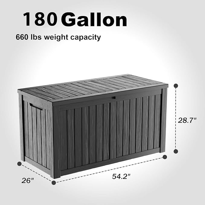 180 Gallon Resin Deck Box, Lockable Patio Outdoor Storage Box - Image 5