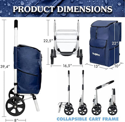 Ultra-Lightweight Blue Foldable Shopping Cart - Image 2