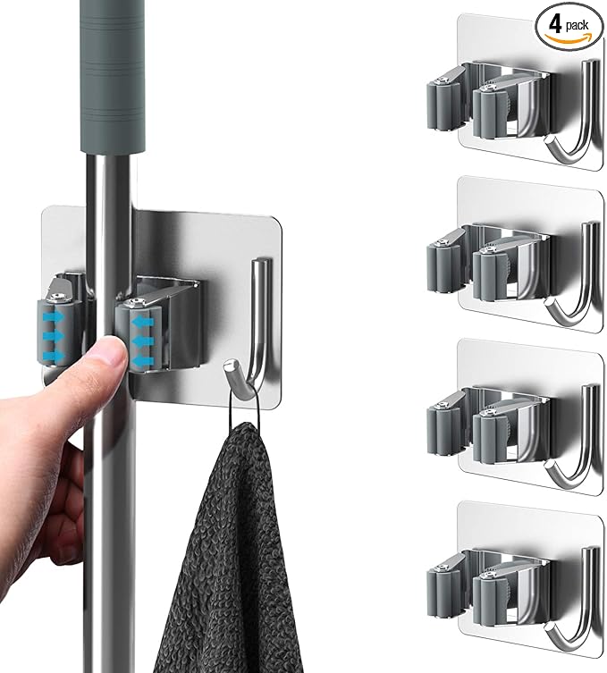 homeasy Mop Broom Holder No Drill, Mop Broom Organizer Wall Mounted Heavy Duty by HOMEASY