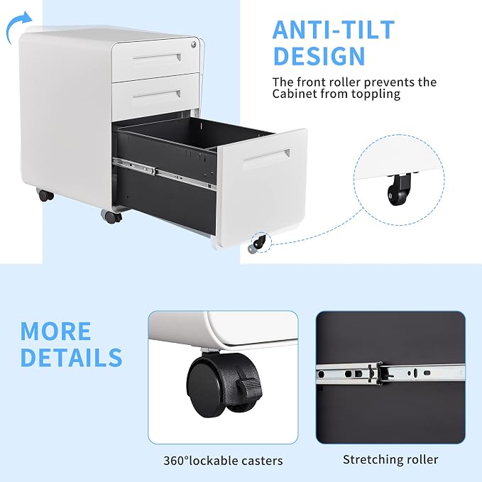 Letaya File Cabinet, 3 Drawer Filing Cabinets - Image 4