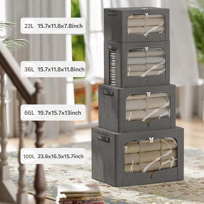 FHSQX 3 Pack Extra Large Clothes Storage Bins Foldable Metal Frame Storage Box - Image 3