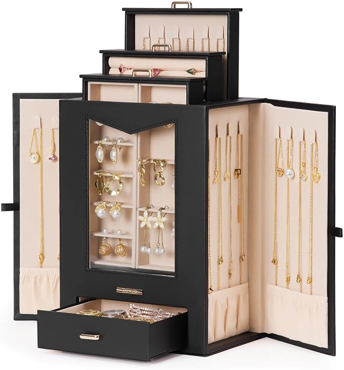Homde Jewelry Organizer with Transparent Window Necklace Hooks Gift by Homde