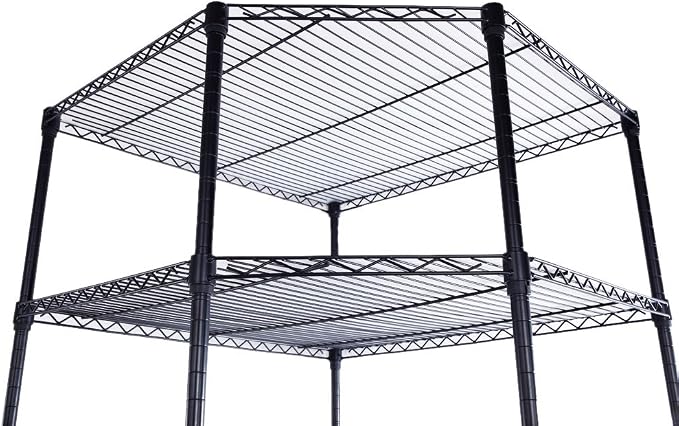 6 Tiers Polygonal Corner Shelf, Metal Storage Standing Rack w/Wheels, Wire - Image 3