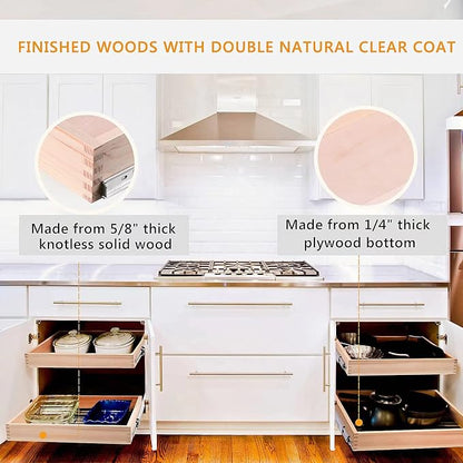 32''W x 21''D x 3''H Pull Out Cabinet Drawer Soft Close Slide Out Wood Organizer - Image 7