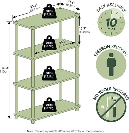 Furinno TURN-N-TUBE Storage Shelves, 4-Tier Toolless Book Shelf, Corner Shelf - Image 3