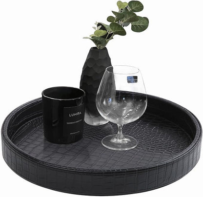 HofferRuffer Faux Leather Round Serving Tray, Vegan Croco Leather Decorative by HofferRuffer