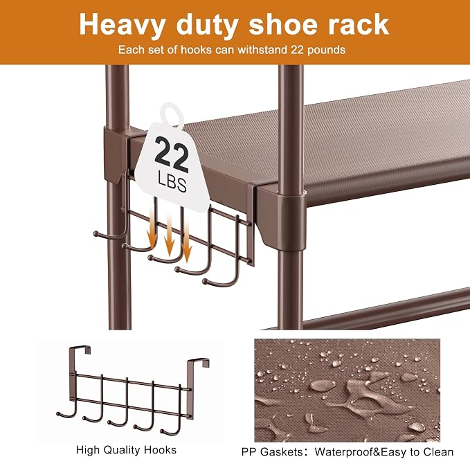 WOWLIVE 9 Tier 2-Column Shoe Rack, 30-35 Pairs Stackable Brown | Compact - Image 6