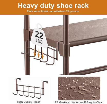 WOWLIVE 9 Tier 2-Column Shoe Rack, 30-35 Pairs Stackable Brown | Compact - Image 6