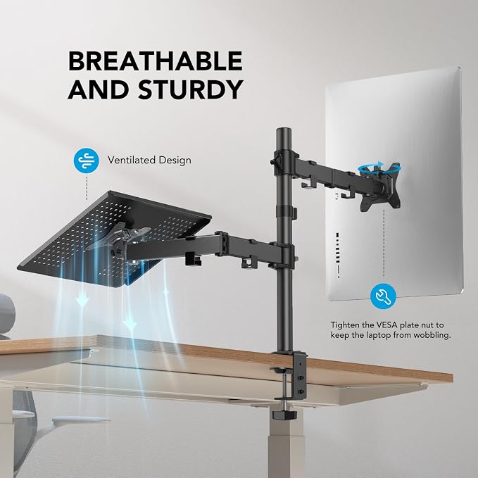 HUANUO Adjustable Monitor Stand, Single Arm Desk Mount - Image 7
