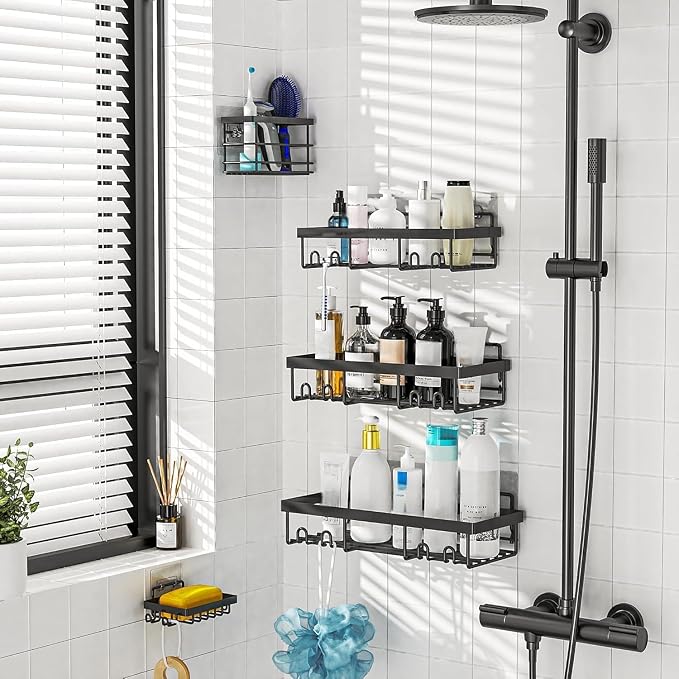 Moforoco Adhesive Shower Caddy Organizer Shelves Rack - Image 5