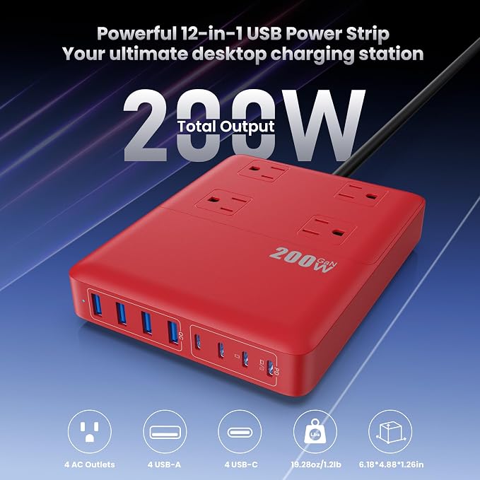 200W Charging Station, 12-in-1 USB C Power Strip - Image 4
