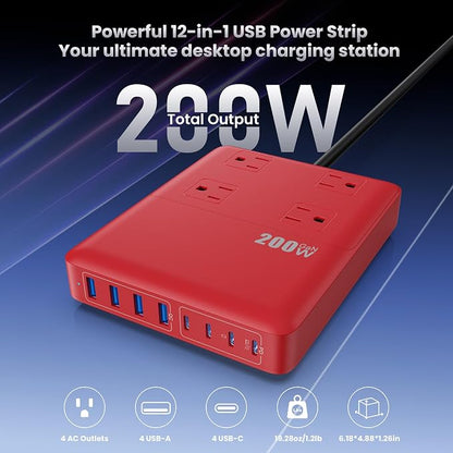 200W Charging Station, 12-in-1 USB C Power Strip - Image 4