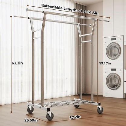 HYSEYY Heavy Duty Clothes Rack, Rolling Clothing Rack - Image 5