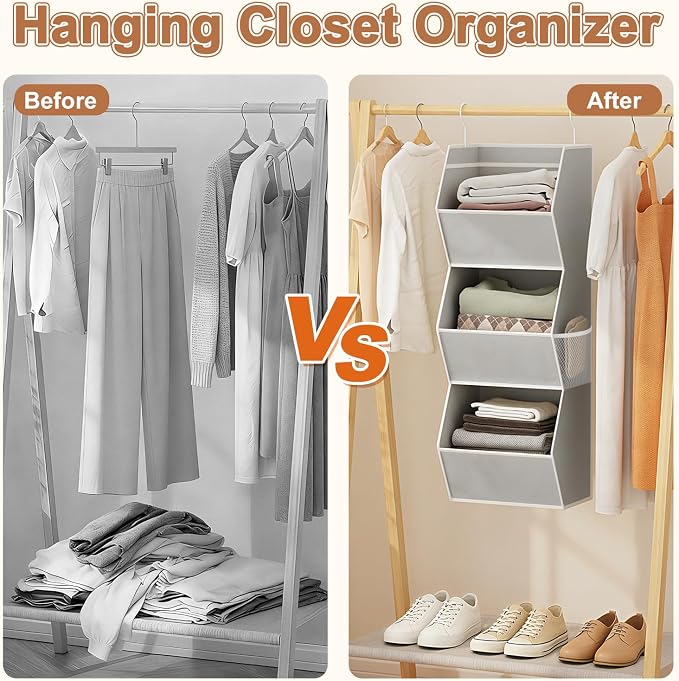 Hanging Closet Organizer 3 Shelf Collapsible Bedroom Closet Organizers and - Image 6