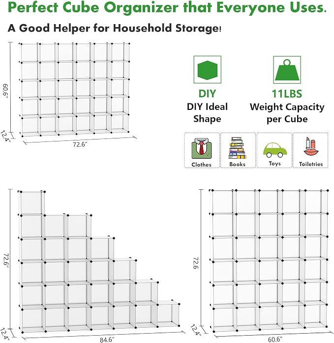C&AHOME Cube Storage Organizer, 30-Cube Shelves Units, Closet Cabinet, DIY - Image 5