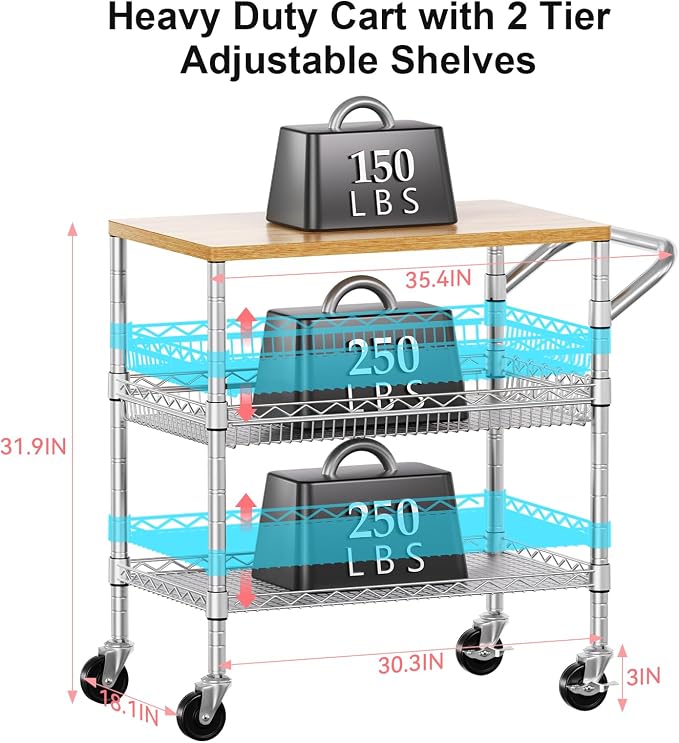 3 Tier Rolling Kitchen Carts - Image 4
