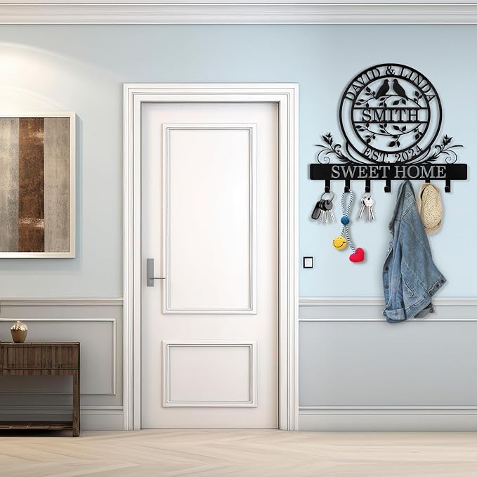 Key Holder for Wall, Personalized Couple's Name Key Rack Coat Rack, Metal Key - Image 7