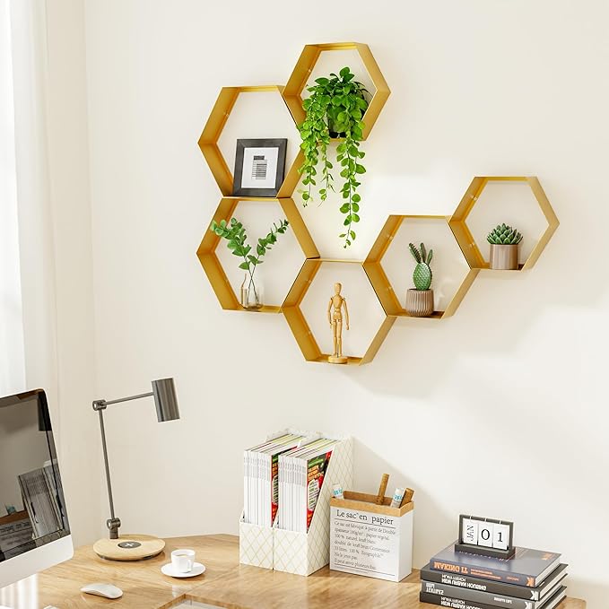 Gonice Hexagon Floating Shelves Set of 6, Honeycomb Display Shelf - Image 2
