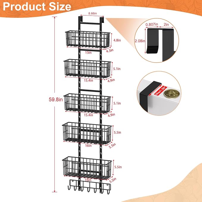 Hongtamoya Adjustable Over the Door Organizer, Metal Hanging Door Organizer - Image 2