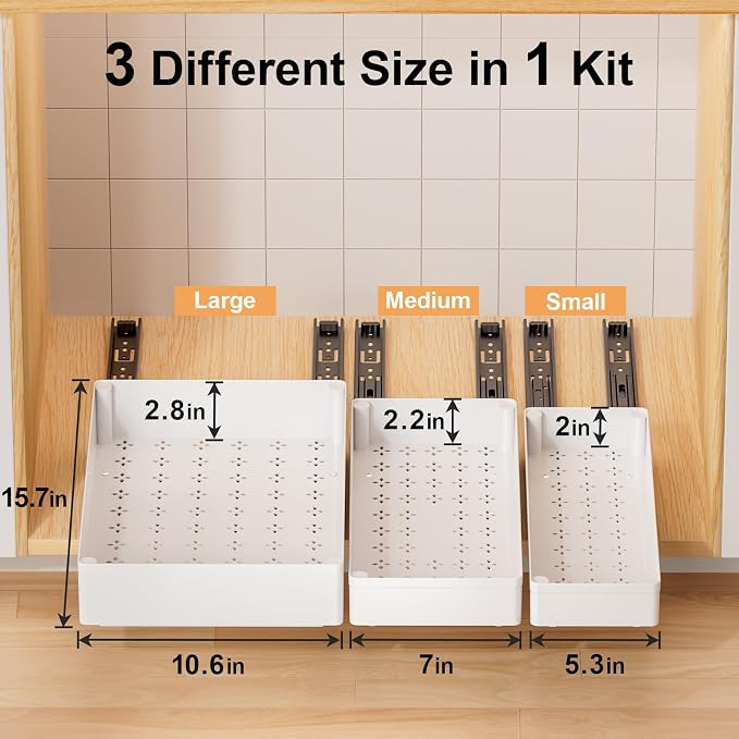 Delamu 3 Pack Pull Out Cabinet Organizer, 15.7"Deep Pull Out Drawers - Image 2