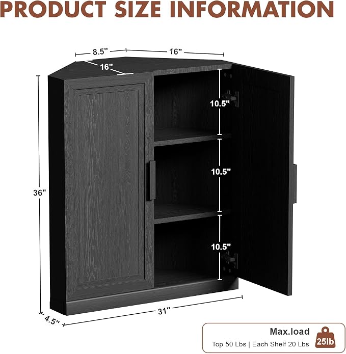 Casaphoria Farmhouse Corner Cabinet, Wooden Corner Storage Cabinet - Image 2