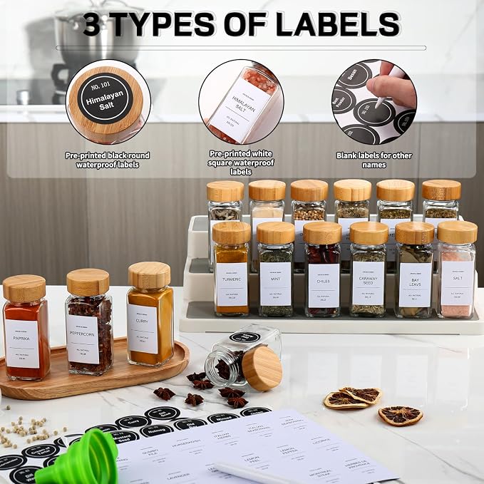 DIMBRAH Spice Jars with Label-4oz 36Pcs, Glass Spice Jars with Bamboo Lids - Image 3