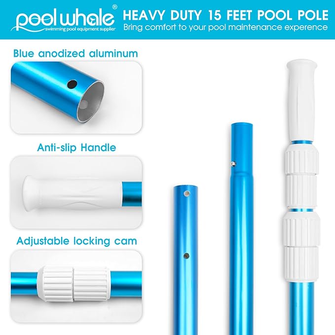 POOLWHALE Premium 15 Foot Telescopic Swimming Pool Pole, Adjustable 3 Piece - Image 5