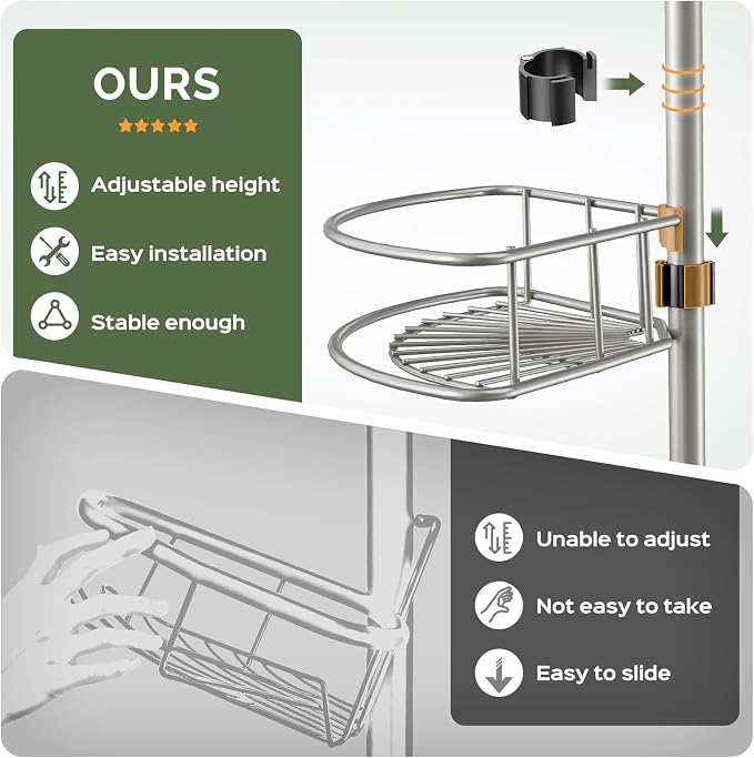 HAMITOR Corner Shower Caddy Tension Pole: 4-Tier Rust-Resistant Adjustable - Image 3