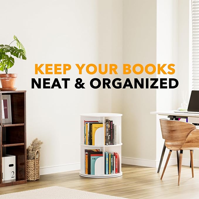 SpaceAid 2 Tier Rotating Bookshelf Tower, Spinning Bookcase Lazy Susan - Image 6
