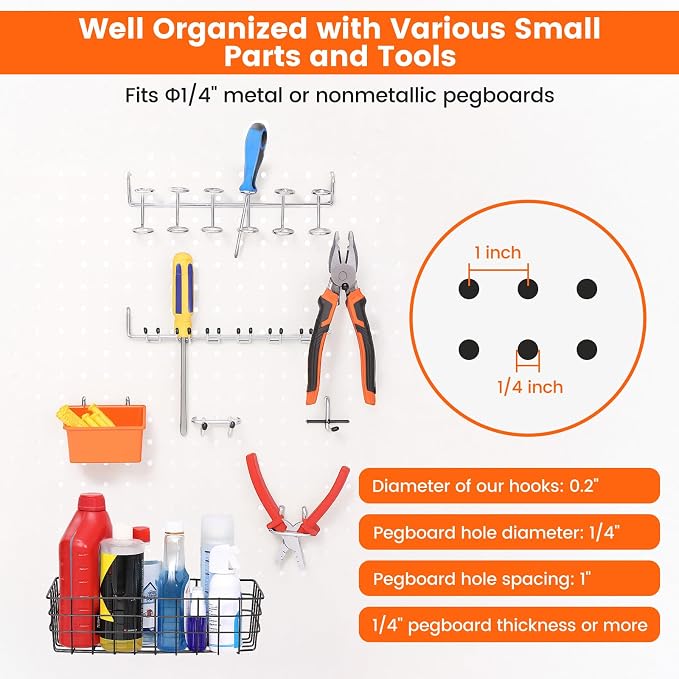 Pegboard Organizer Accessories Kit 155 PCS, Peg Board Hooks Assortment - Image 8