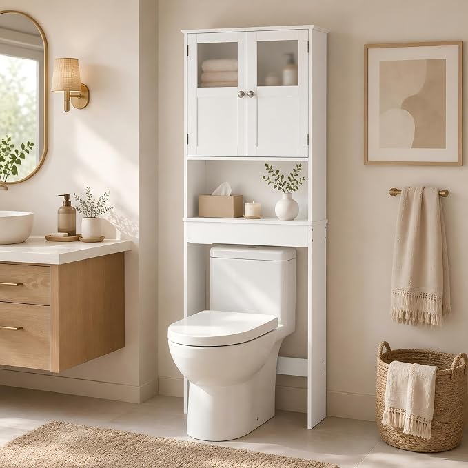 VINGLI Over The Toilet Storage Cabinet White Bathroom Storage Organizer Above - Image 7