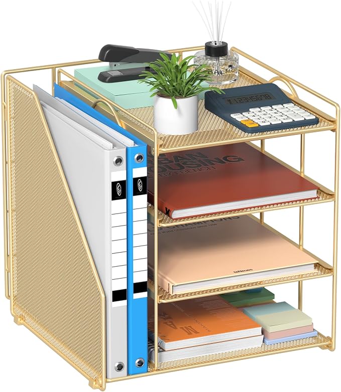 Gold Desk Organizer, 4-Tier Metal Paper Organizer by HOME