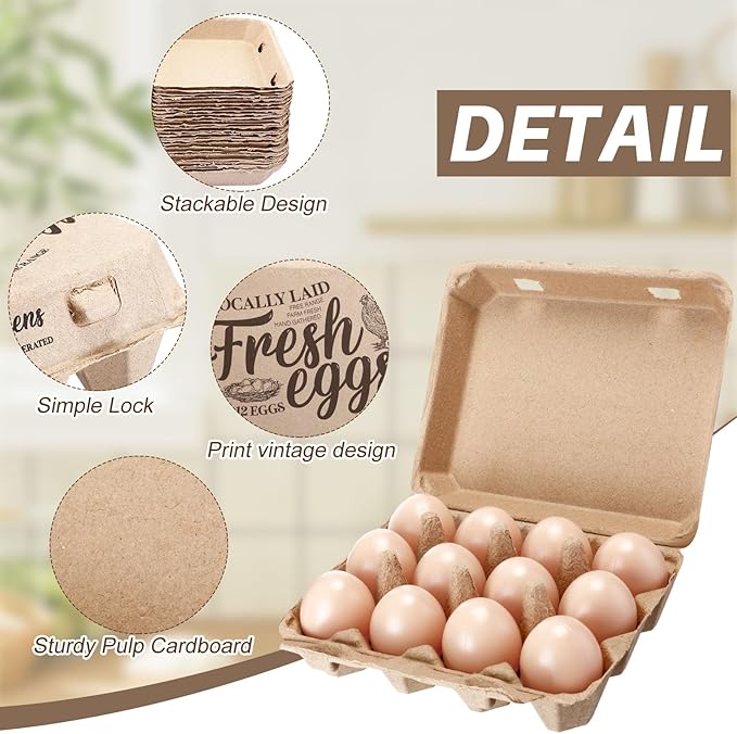 Zhanmai 100 Pack Egg Carton Bulk 12 Chicken Duck Egg Carton Vintage Printed - Image 3