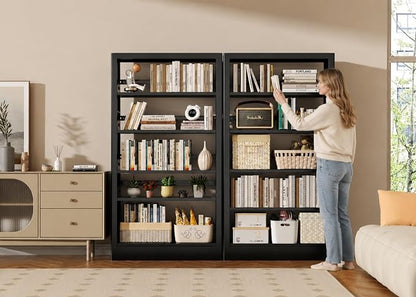 5-Tier Bookcase with Adjustable Storage Shelves, Metal Bookshelf with Book - Image 8