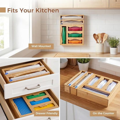 6 in 1 Storage Bag Organizer Kitchen Drawer, Bamboo Foil and Plastic Wrap - Image 7