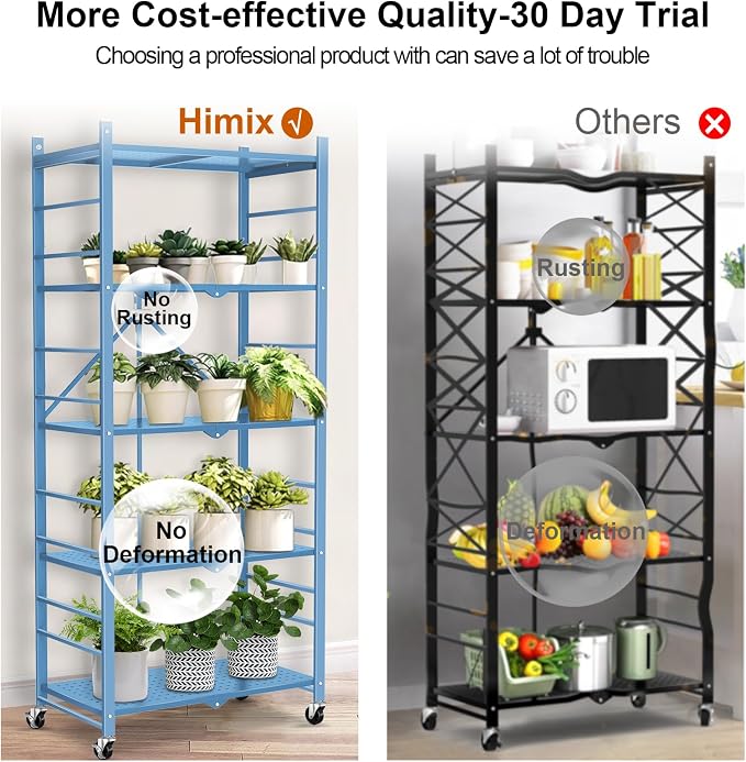 Himix Storage Shelves with 20 Hooks, 5-Tier Foldable Shelf - Image 7