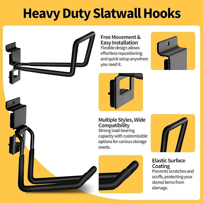 Slatwall Hooks 25 Pack, Heavy-Duty Metal Garage Slat Wall Hook Kit, - Image 5