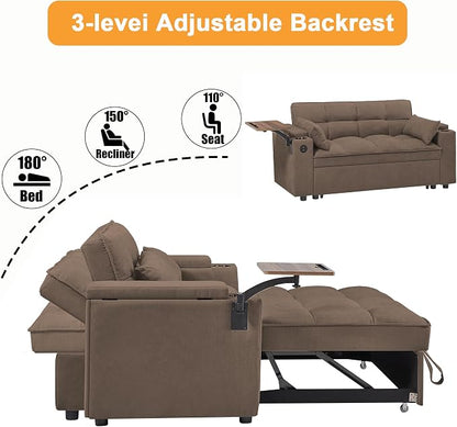 hansones 65" 3-in-1 Sofa Bed, Pull Out Sleeper Sofa - Image 4