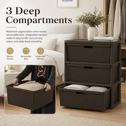 Wide 3-Drawer Plastic Storage Tower, Cross-Weave Floor Cabinet, tool-free - Image 3