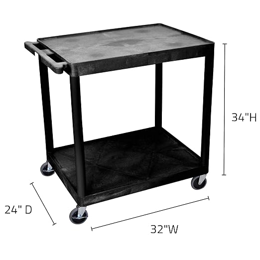 Luxor 2 Shelf Utility Cart Black - Image 3