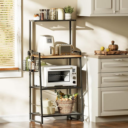 Bakers Rack with Foldable Basket, Large 4 Tiers Coffee Bar Station, Kitchen - Image 2
