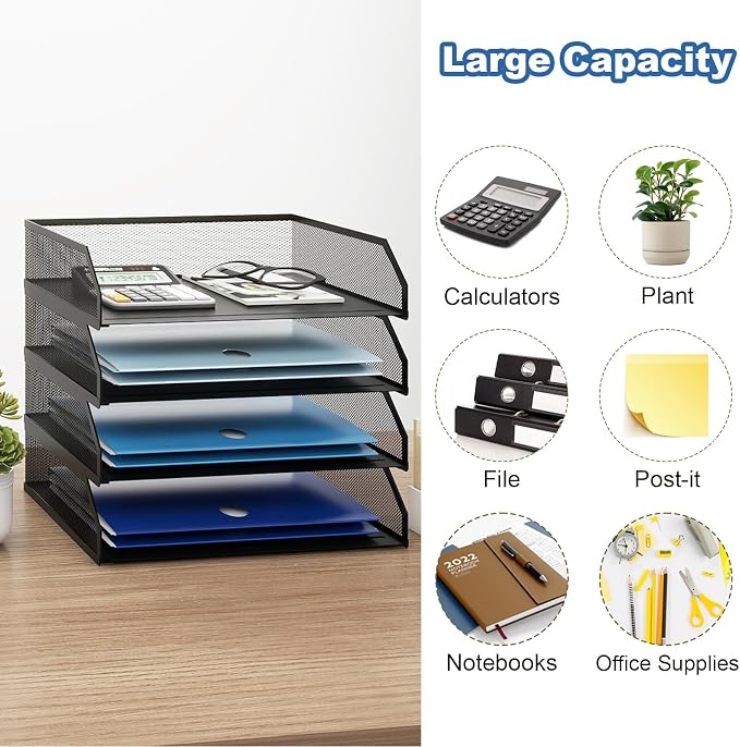 Natwind 4-Tier Stackable Paper Tray, Metal Mesh Desktop Organizer, A4 Paper - Image 5