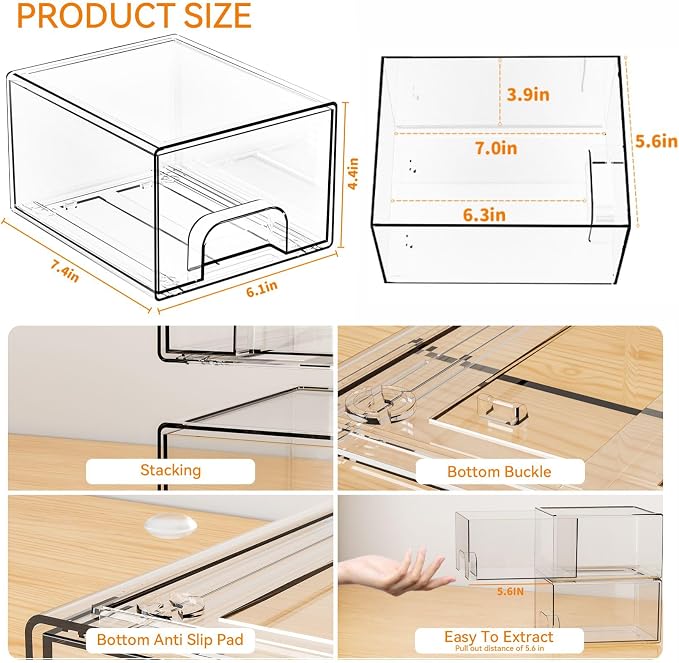 Yieach 8 Pack Small Stackable Storage Bins, Medicine Cabinet Organizer - Image 3