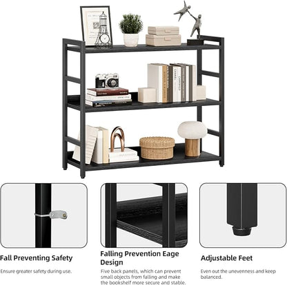 NUMENN Wide Bookshelf, 3 Tier Freestanding Shelving Unit, Falling Prevention - Image 6