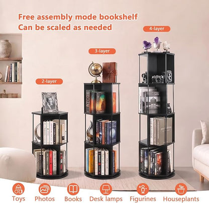VIWODS 4 Tier Rotating Bookshelf Tower, 360° Display Spinning Bookcase - Image 6