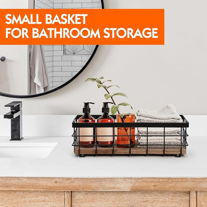 TJ.MOREE Small Metal Wire Basket, Decorative Wood Base Organizer - Image 4