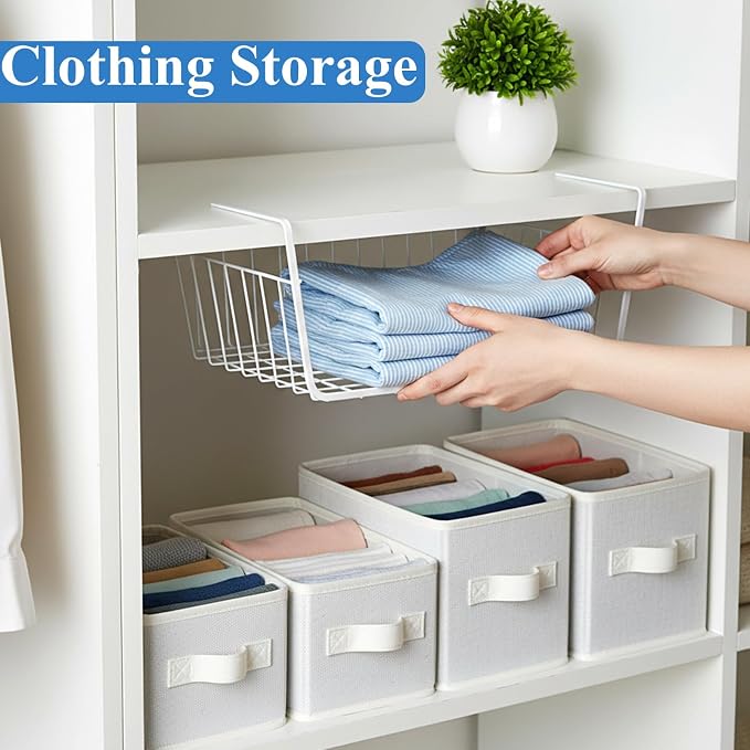 6 Pack Under Shelf Basket, Slide in Wire Hanging Storage Baskets, Slides Under - Image 5