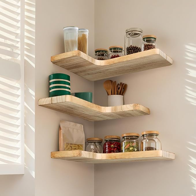 Floating Corner Shelves Set of 3, Solid Wood Picture Wall Shelf, Floating - Image 6