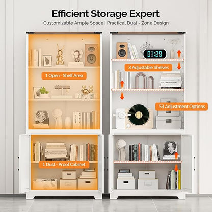 VINGLI Bookcase with Doors and Adjustable Shelves, Steel 70" Tall Bookshelf - Image 7
